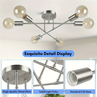 Araña estilo Sputnik moderna con pantallas metálicas desmontables, luz de techo semiempotrada para sala, dormitorio, cocina, comedor y espacios comerciales, incluye hardware de instalación (foco no incluido), grado comercial, acabado metálico, conexión c