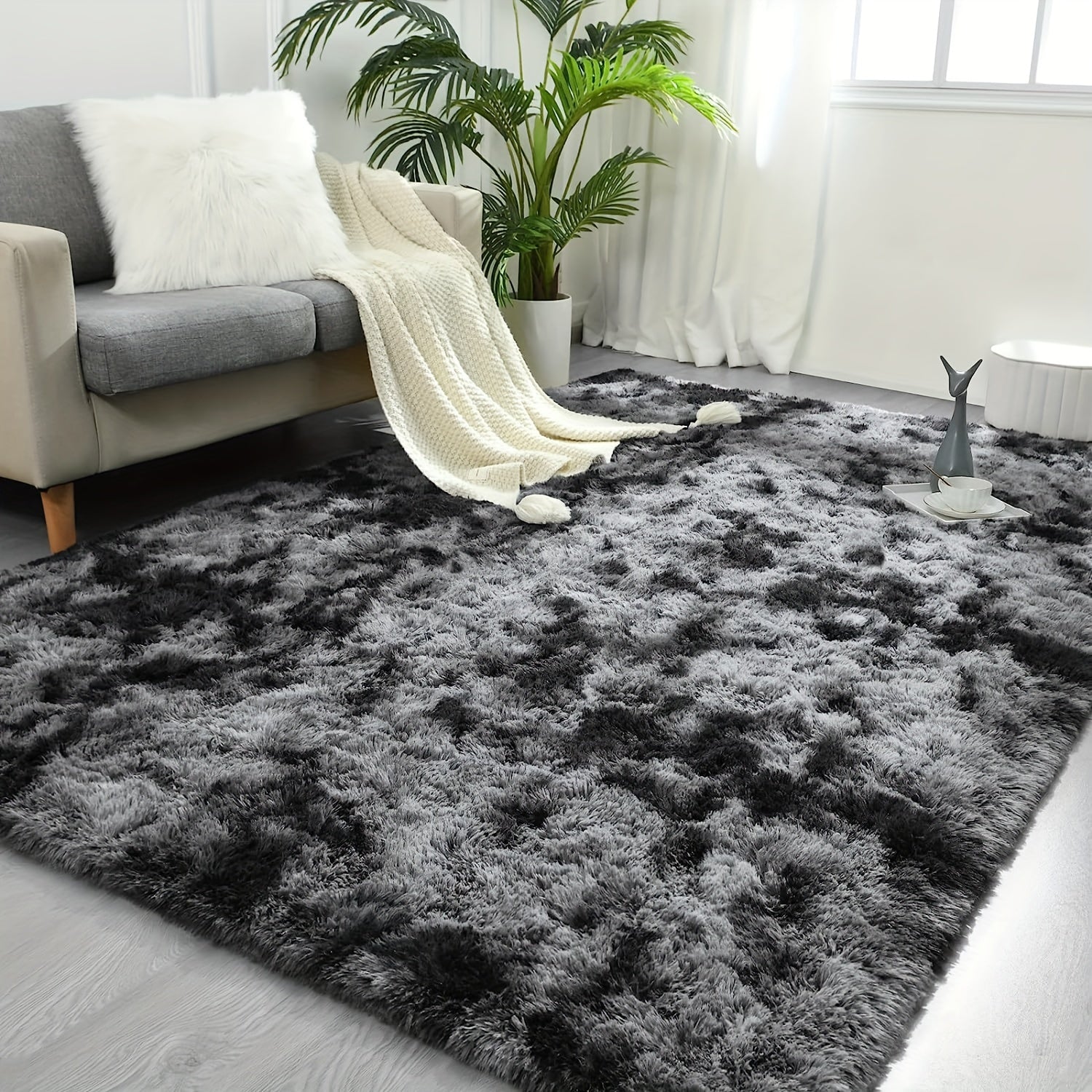 1pieza Alfombra de Pelo Sintético de Lujo, Alfombra de Interior Moderna de Color Gris Oscuro, Alfombra Decorativa Ultra Suave para Sala de Estar, Dormitorio, Decoración para el Hogar, Poliéster, Solo Limpieza en Seco, Varios Tamaños Disponibles