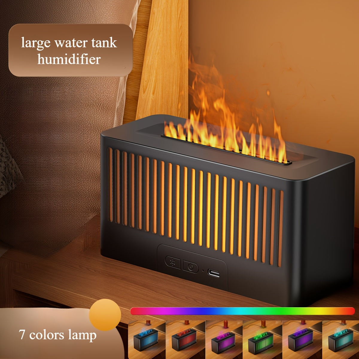 RJJ USB Humidificador de llama, 15-20ml/H Aromaterapia, Luz suave, No deslumbrante, Plástico, para salón, oficina, dormitorio, varios tipos de habitaciones, ≤36V, Humidificador de habitación individual
