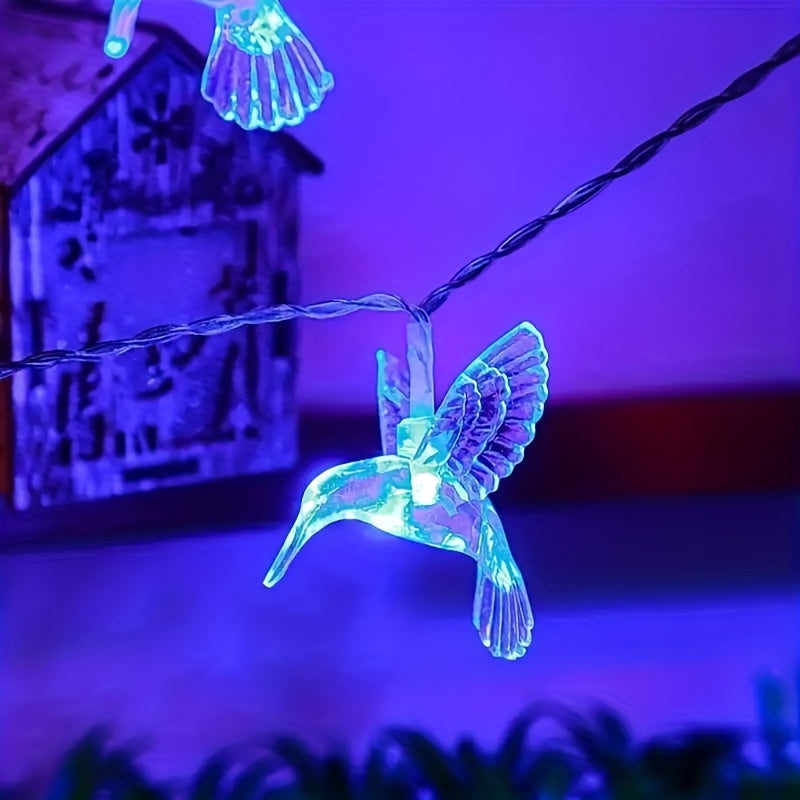 Luces de Cadena LED con Energía Solar en Forma de Colibrí - 20 Luces Hadas Multicolores para Jardín Exterior, Patio y Decoración de Cercas, Eficiente en Energi