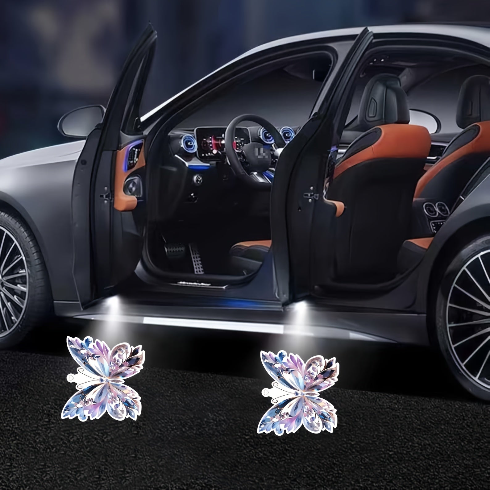 4 Luces LED de Proyección para Puertas de Coche - Iluminación Interior Inalámbrica con Alertas al Abrir la Puerta, Compatible con Autos, SUVs y Furgonetas - Sin Necesidad de Cableado, Instalación Fácil (Baterías No Incluidas) - Accesorios Decorativos par