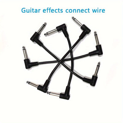 6 cables para efectos de guitarra, negros, conector curvo de 6.35 mm, para guitarra eléctrica o bajo, cable blindado para reducción de ruido, 18 cm