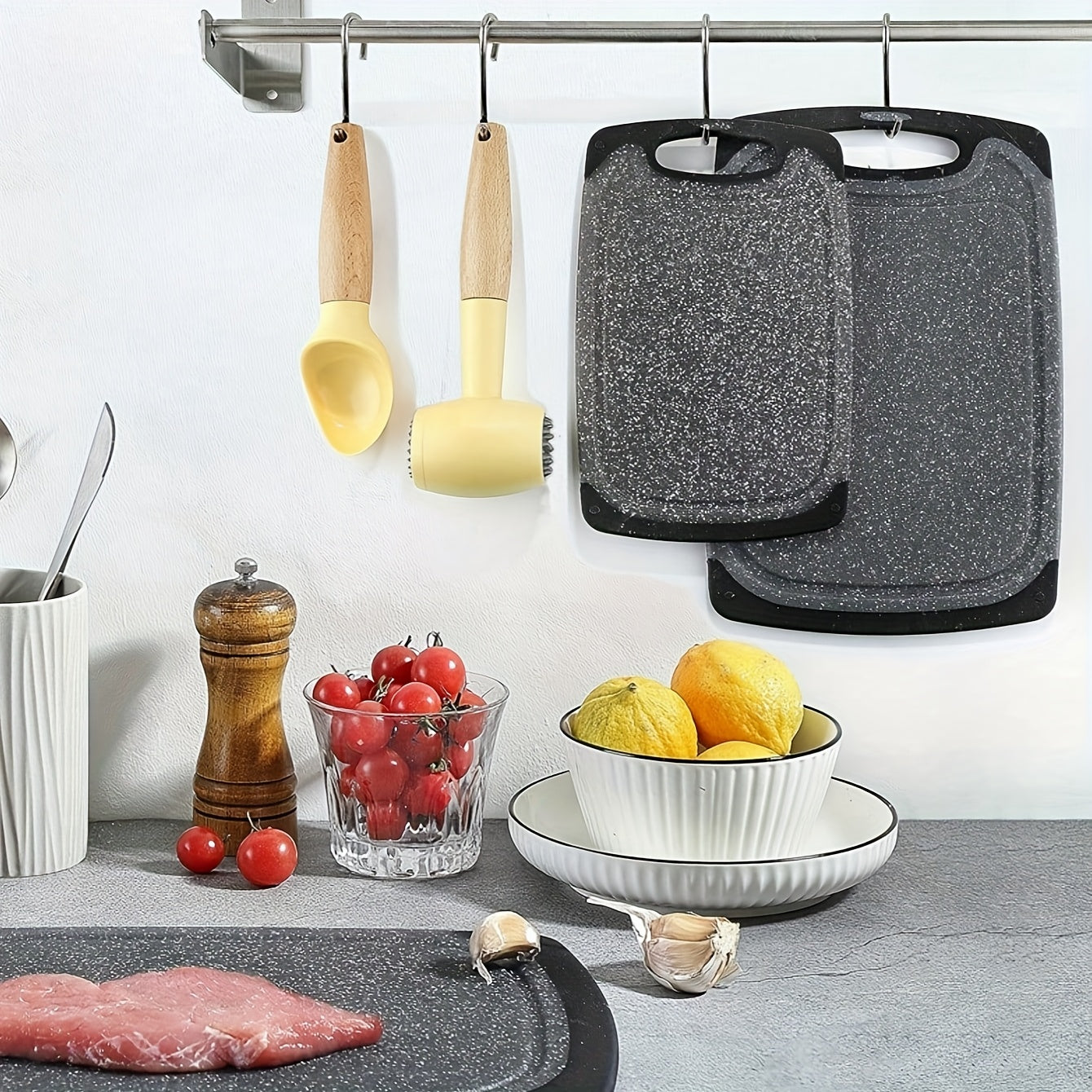 Juego de 3 tablas de cortar de plástico para cocina, tabla antideslizante para carne y verduras, segura para contacto con alimentos, con función antideslizante, adecuada para Navidad, Halloween, Pascua, Hanukkah, Acción de Gracias y otras festividades