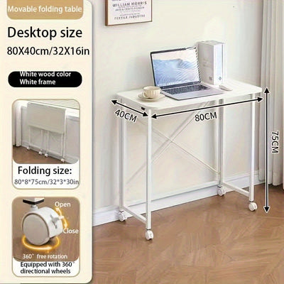 Escritorio Móvil Plegable Ligero - Fácil Montaje para Espacios Pequeños, Uso en Hogar y Dormitorio, Marco de Plástico y Metal Blanco, Altura Menor a 68.58 cm, Estación de Trabajo Rodante Ahorradora de Espacio, Escritorio Ajustable, Estructura Duradera