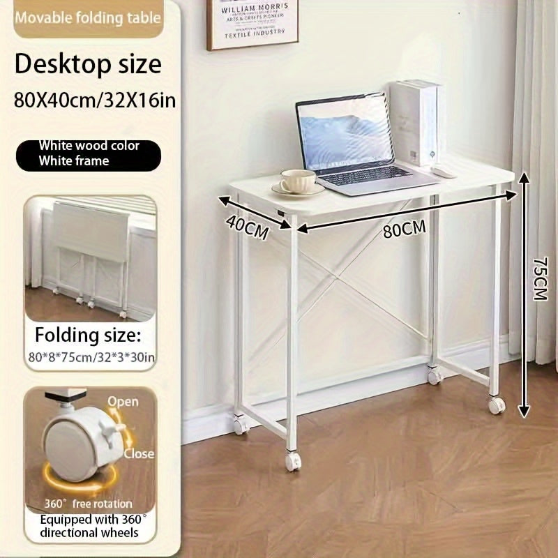 Escritorio Móvil Plegable Ligero - Fácil Montaje para Espacios Pequeños, Uso en Hogar y Dormitorio, Marco de Plástico y Metal Blanco, Altura Menor a 68.58 cm, Estación de Trabajo Rodante Ahorradora de Espacio, Escritorio Ajustable, Estructura Duradera