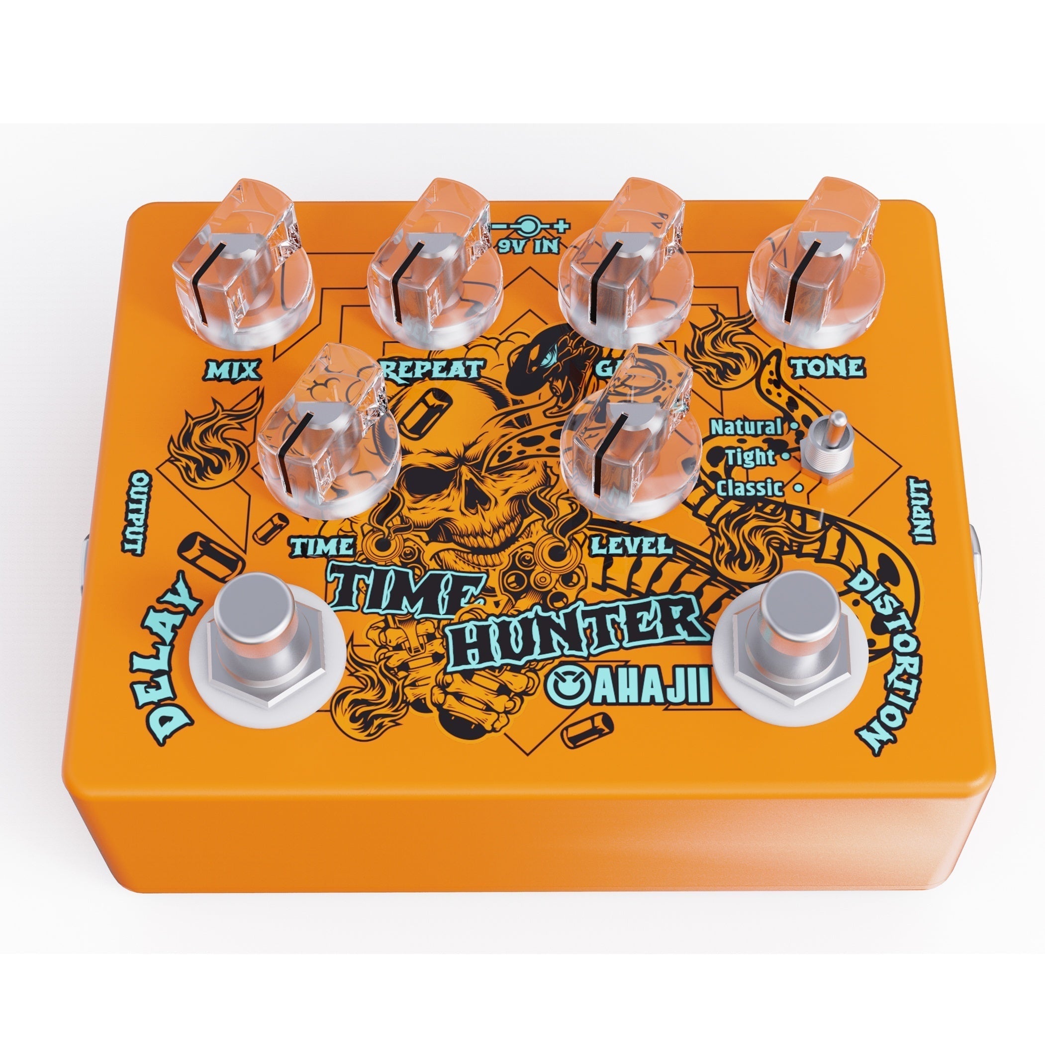 Pedal de efectos para guitarra AHAJII AH-68, con distorsión y delay, modo clásico, múltiples unidades de delay