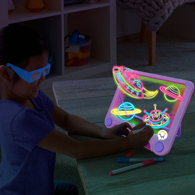 Tablero De Dibujo Mágico 3D Marcadores Neón Didáctica Infantil 2D-8366