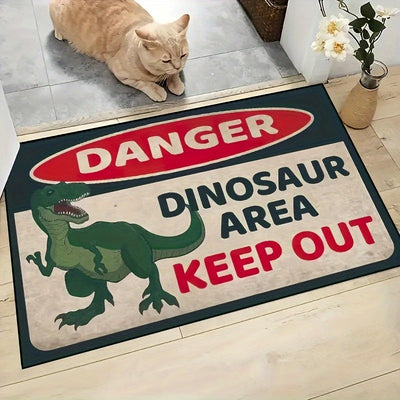 "Peligro Área de Dinosaurios Manténgase Afuera" Alfombra de Puerta Antideslizante Creativa - Alfombra de Piso para Interiores/Exteriores para Dormitorio, Decoración de Habitaciones y Accesorios para Fotos - Hecha con Material Duradero