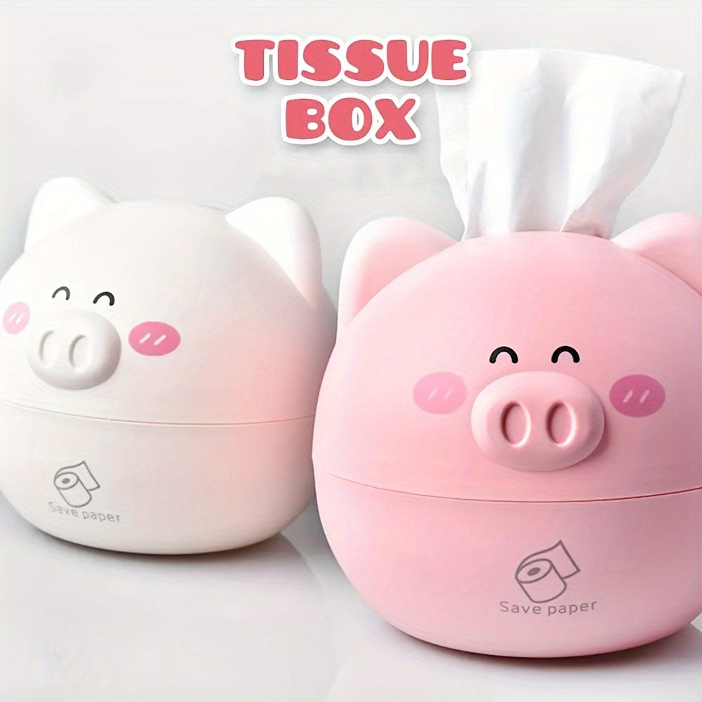 Elegante caja de pañuelos con diseño de cerdo de dibujos animados - Dispensador de plástico rosa y blanco con diseño "Ahorrar papel", ideal para organizar el baño o el despacho, decoración del baño.