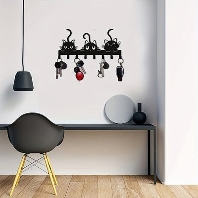 1pc Soporte para llaves con diseño de gato, soporte de pared de hierro forjado, organizador de llaves de estilo informal, con fácil instalación para el hogar, la sala de estar y el dormitorio.