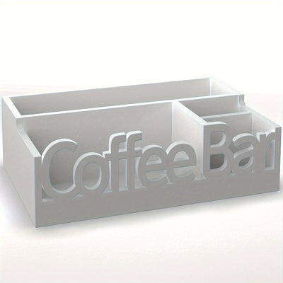 Organizador rústico de madera para barra de café, estación rectangular vintage para mostrador para accesorios, soporte para cápsulas y jarabe con tapa abatible no impermeable, decoración multiusos para barra de café estilo granja.