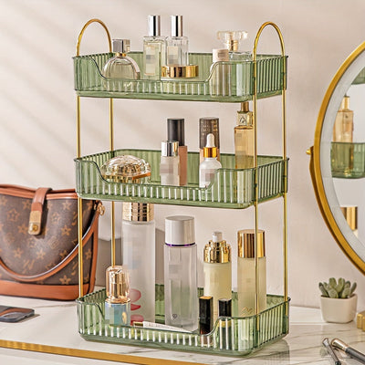 1 Pieza, Organizador De Baño De Varios Niveles, Estante De Almacenamiento De Plástico De Estilo Nórdico Para Cosméticos, Lujoso Estante Para Dormitorio, Soporte Para Perfumes Y Maquillaje En La Mesa De Tocador, Elegante Acabado Dorado
