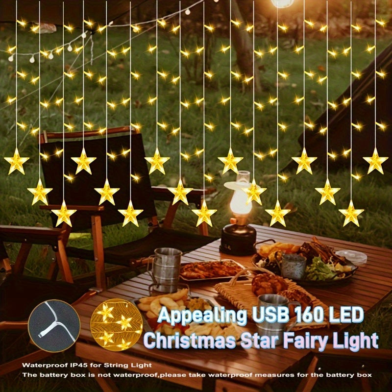 1 pieza de luces de hadas estrelladas - Luces LED cálidas con enchufe USB y control de botón, colores mixtos para interiores/exteriores de Navidad, bodas, fiestas y decoración de vacaciones - Batería no incluida, luces de hadas para exteriores, ambiente
