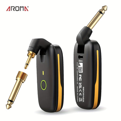 [Sistema Inalámbrico UHF para Guitarra] Sistema de Guitarra Inalámbrica UHF AROMA - Transmisor y Receptor a Pilas para Guitarras Eléctricas y de Bajo - Negro