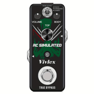 VIVLEX Pedal de Guitarra Acústica True Bypass - Efecto Analógico AC Stage con Modos Piezo/Estándar/Jumbo, Simulador Acústico Alimentado por USB para Grabación en Estudio y Presentaciones En Vivo - Compatible con Guitarra Eléctrica y Violín - Pedalboard C