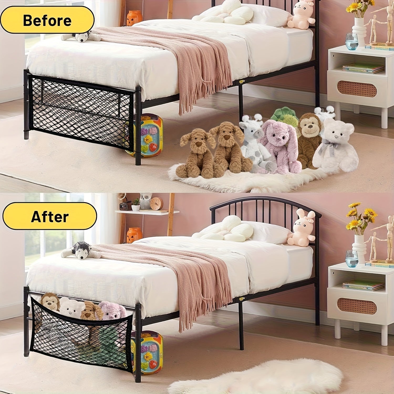 2 Piezas de Red Organizadora para Juguetes de Peluche, Diseño Elástico Montado en Pared con Ajuste, Decoración Hogareña y Almacenamiento de Malla para Muñecas junto a la Cama o Cabecera