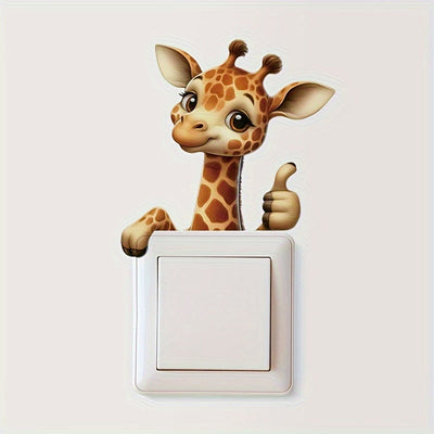 1 pieza de Pegatina para Interruptor de Pared con Dibujo de Jirafa Lindo - Adhesivo Autoadhesivo con Estampado Animal para Decoración del Hogar en Paredes, Acabado Semibrillante Cuadrado, Diseño Fácil de Pelar y Pegar para Baño y Sala de Estar