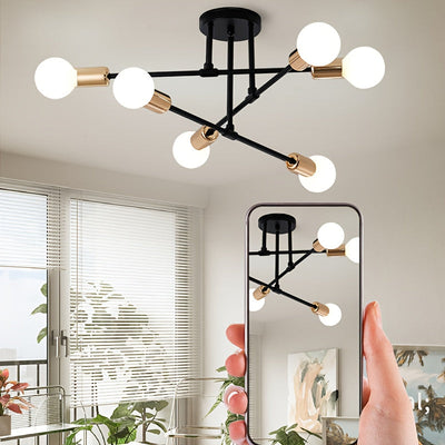 1pc Lámpara de Techo Semienterrada Moderna Negra Dorada con Acabado Metálico Pulido, Base para Bombilla E27 y Montaje Fijo para Dormitorio, Cocina, Sala de Estar, Comedor, Estudio, Lámpara de Techo para Cocina | Iluminación Elegante | Bombillas Metálicas