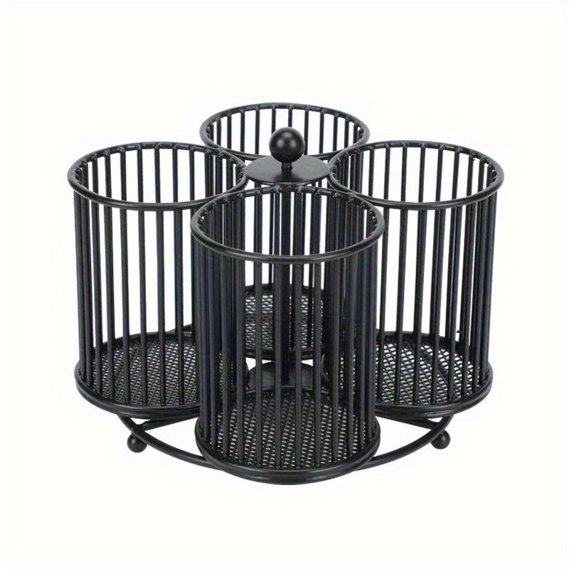 1pc Organizador Giratorio de Utensilios con 3/4 Compartimentos - Jaula de Hierro Resistente para Encimeras, Diseño Vertical Ahorrador de Espacio para Cocina, Gabinetes y Estantes