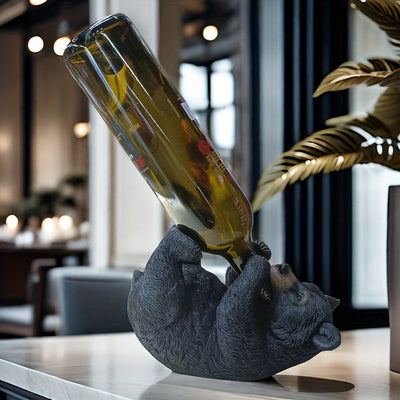 Soporte de vino de oso negro de resina: Decoración abstracta para el hogar, Adecuado para uso en interiores y exteriores, Ideal para Navidad, Halloween, Graduación, Día de la Independencia y Festival de la Cerveza de Munich