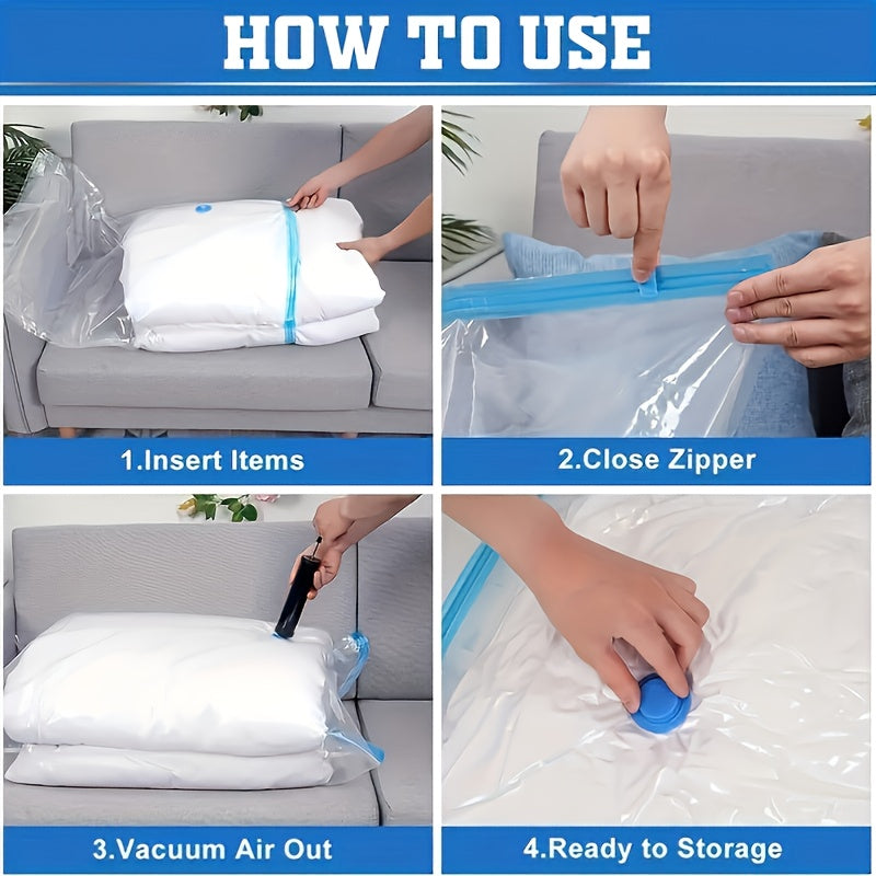 6 bolsas de almacenamiento al vacío con 1 bomba manual, bolsa de viaje portátil de plástico para ropa, para mantas, ropa de cama, ropa, edredones, edredones, suministros ideales para el hogar, bolsas ahorradoras de espacio de almacenamiento esenciales