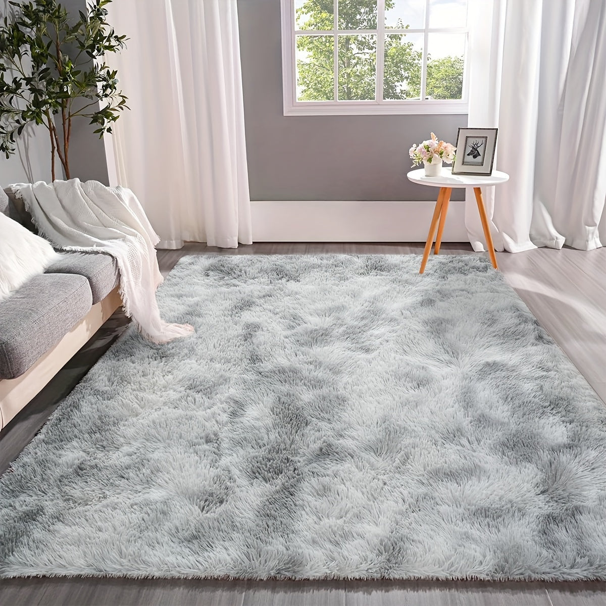 1 alfombra suave y esponjosa de lana artificial color gris claro, antideslizante, fácil de limpiar, para sala, dormitorio o sofá, decoración moderna