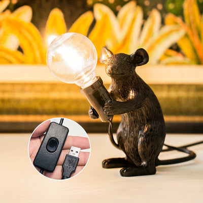 Lámpara de mesa encantadora Cheese Guardian, alimentada por USB, hecha de resina con botón de control, luz ambiental para decoración del hogar, ideal para dormitorio y sala de estar, perfecta para decoración de habitación