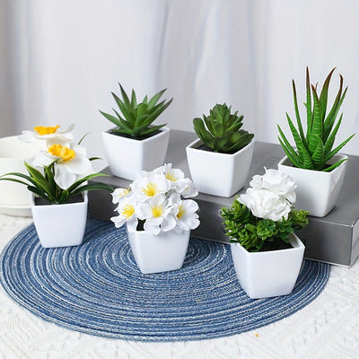 1SET-6pcs Juego de macetas de plantas de simulación, adecuado para el hogar, decoración del centro de mesa, decoración de escritorio de oficina, toque real, maceta suculenta artificial mini