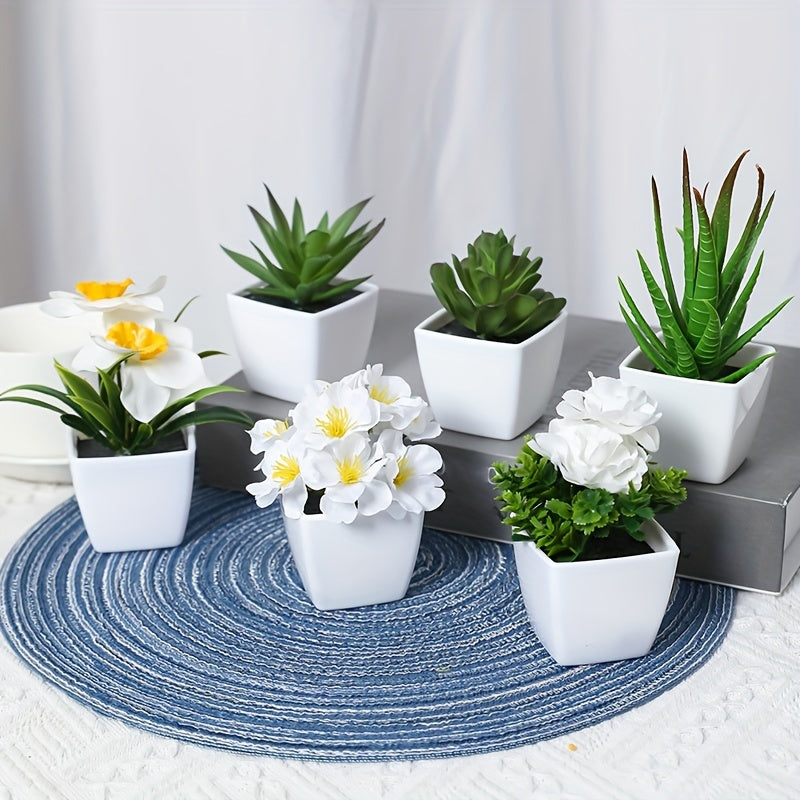 1SET-6pcs Juego de macetas de plantas de simulación, adecuado para el hogar, decoración del centro de mesa, decoración de escritorio de oficina, toque real, maceta suculenta artificial mini