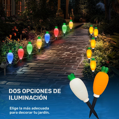 Luces LED solares de conejo/nabo de 8 huevos de Pascua, luces decorativas de ambiente festivo para exteriores, luces de jardín para exteriores, alimentadas por energía solar, adecuadas para jardín, césped, acera, camino de entrada, patio, paisaje decorat