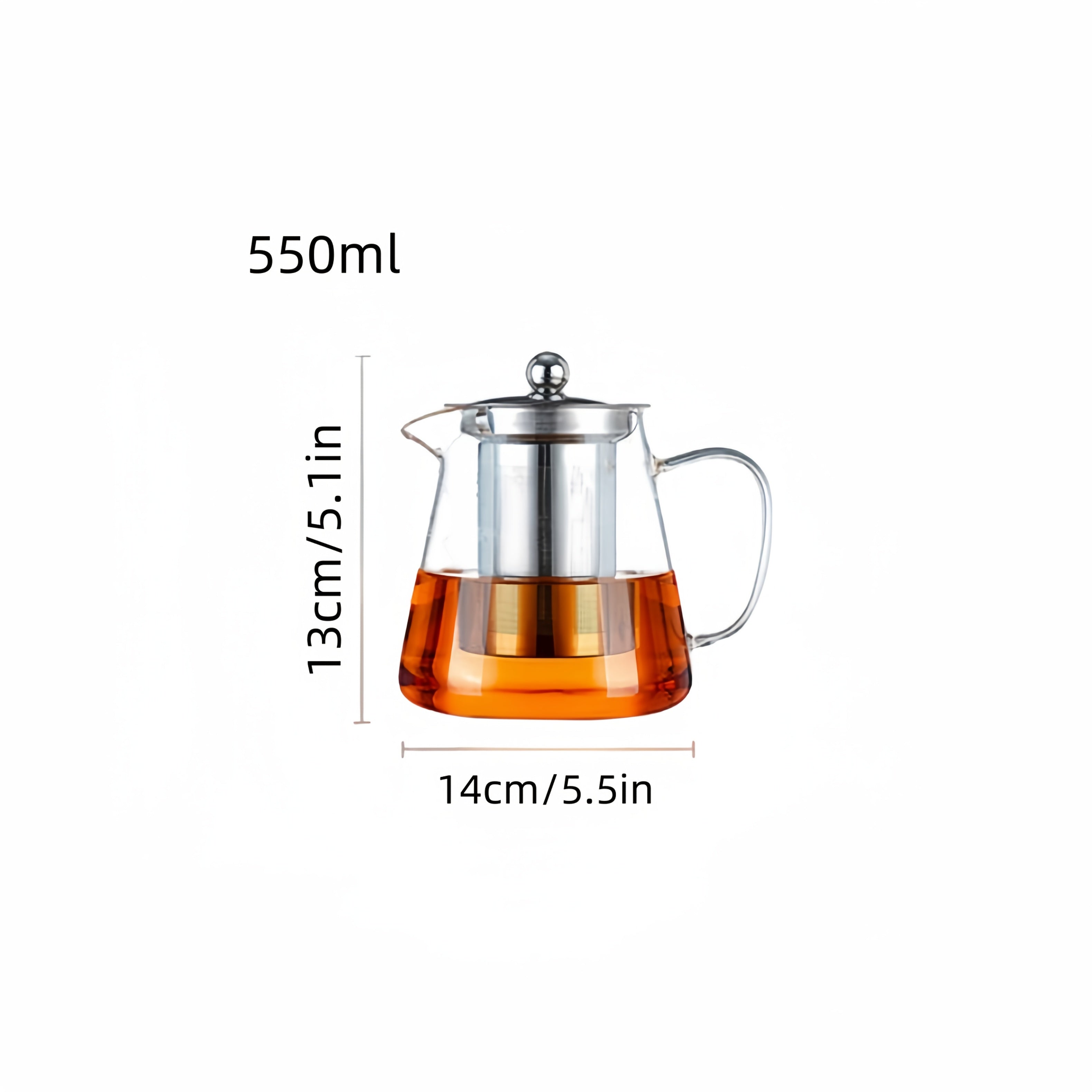 1 pieza, juego de 1 unidad, tetera transparente resistente al calor de borosilicato con asa y tapa, capacidad grande de 550ml/750ml, cuerpo recto con filtro interior de acero inoxidable para infusionar hojas de té, pétalos de rosa, bayas goji, flores, te