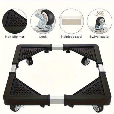 Carro de electrodomésticos de acero inoxidable con 4 ruedas bloqueables - base ajustable, diseño antihumedad y antiimpacto, perfil alto, compatible con refrigerador/lavadora