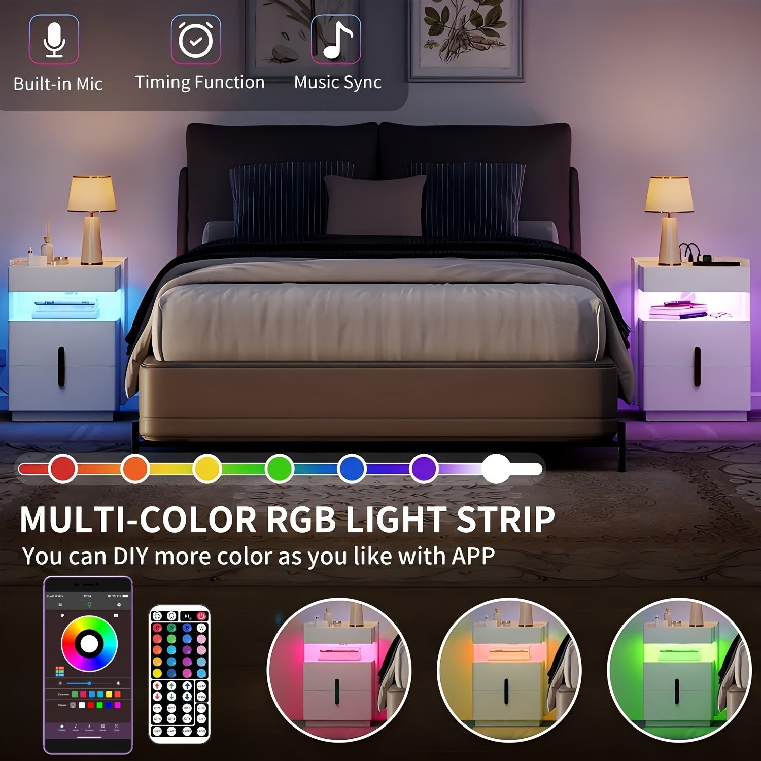 5.0 metros - 29.99 metros Tiras LED RGB para Decoración de Dormitorio, Control con Mando a Distancia de 44 Teclas y APP, Función de Temporizador, Cambio de Colores Sincronizado con Música, para Sala, Ambiente de Halloween Navidad, Fiestas, Salón de Conci