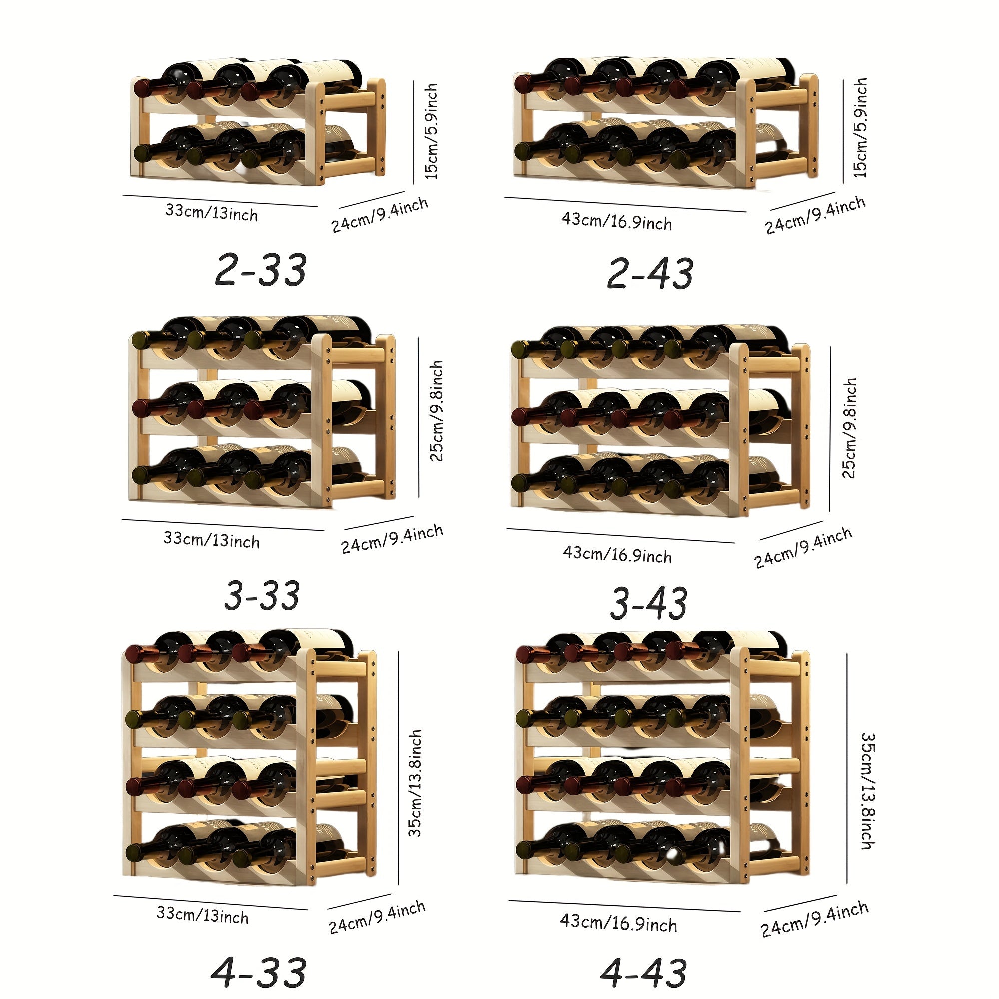 Soporte para Botellas de Vino con Niveles y Separados, Se Puede Colocar Una (Estante para Vino de 2/3/4 Niveles Requiere Montaje)