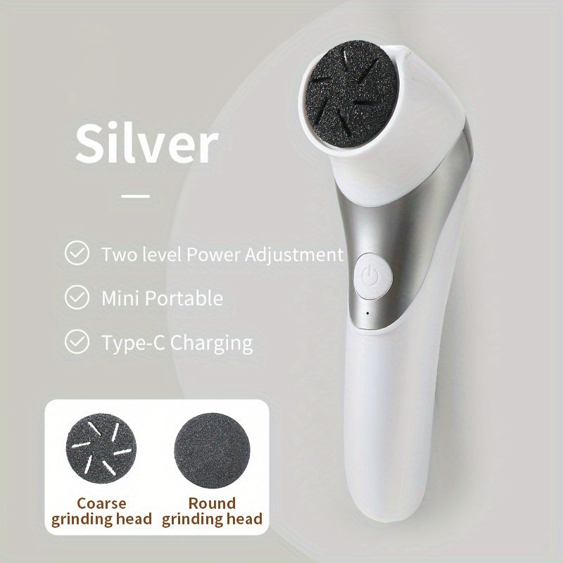 1 pieza, desechador de pies eléctrico portátil con carga USB, doble cabeza, fuerte potencia, ajuste de dos niveles, cabezas de molienda gruesas y redondas reemplazables para piezas secas/muertas, beige claro, fácil de usar, herramienta moderna para el cu