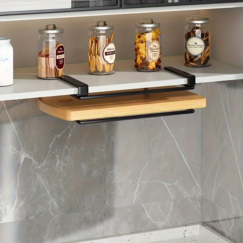 1pc Colgante de cocina de acero inoxidable ahorrador de espacio - Incluye tabla de cortar y rack de tapa, organizador de puerta de gabinete fácil de instalar para herramientas de cocina y artículos esenciales de baño