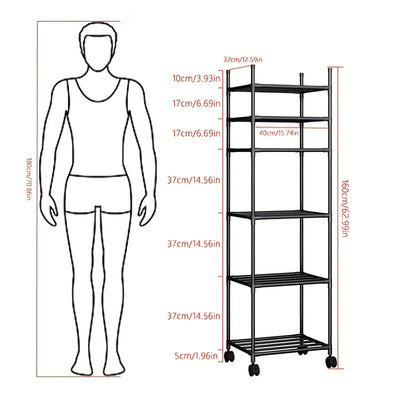 Estante rodante de 6 niveles con ruedas - Organizador ajustable de marco metálico y plástico para cocina, lavandería o dormitorio - Carrito móvil fácil de armar que ahorra espacio