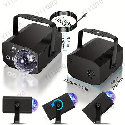 Luces de Fiesta DJ Disco Ball con Proyección Gobo y Control de Sonido, Cable USB de 3.02 Metros, Luces RGB Estroboscópicas para Fiestas, Promociones, Cumpleaños, Navidad, Bodas y Clubes