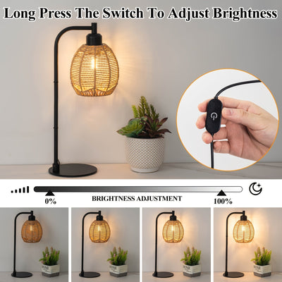 1 lámpara de escritorio LED moderna tejida a mano, luz de mesa con cuello flexible alimentada por USB, base de metal lacado, brillo ajustable, control de botón, decoración para sala, dormitorio u oficina - Incluye foco