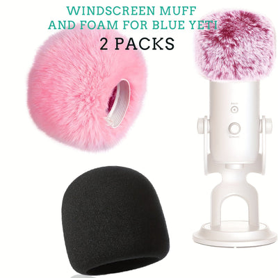 Parasol de Viento Color Rosa y Espuma para Blue Yeti, Blue Yeti Pro USB Condensador Microfono, Parabrisas de Microfono para Interior y Exterior 1 espuma + 1 peludo