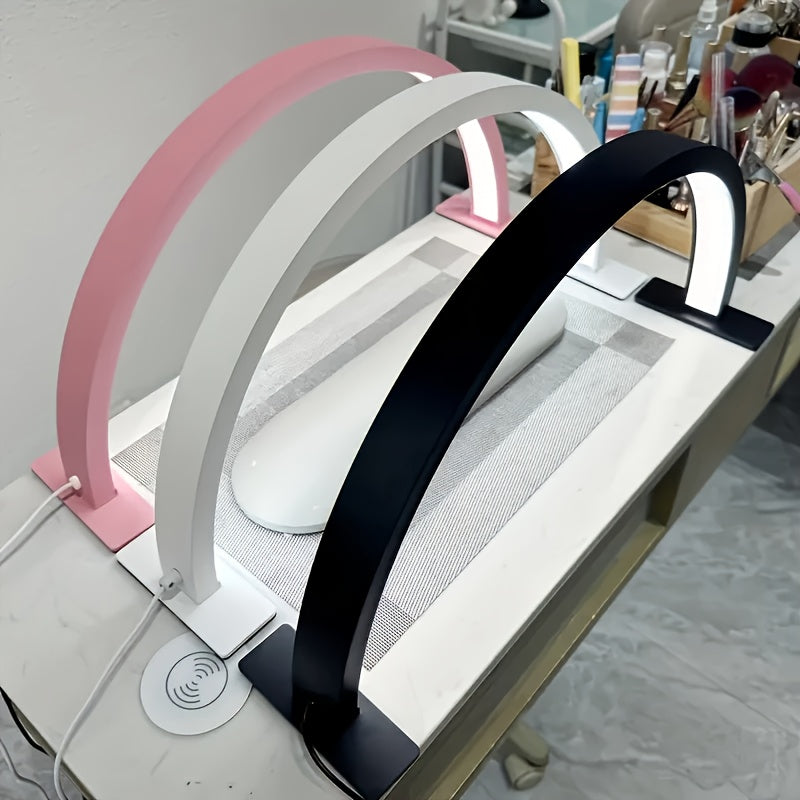 Linterna LED de Media Luna con Brillo y Temperatura de Color Ajustable, Ideal para Manicura, Extensiones de Pestañas y Cuidado de la Piel | Luz de Escritorio Moderna con Control Simple por Botón
