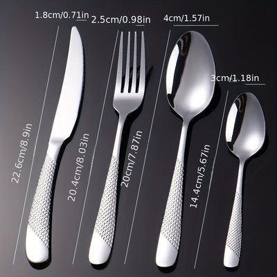 Juego de cubiertos de acero inoxidable con diseño de estrella, 24 piezas - Incluye cuchillo para carne, tenedor, cuchara y cuchara de postre - Ideal para hoteles y restaurantes
