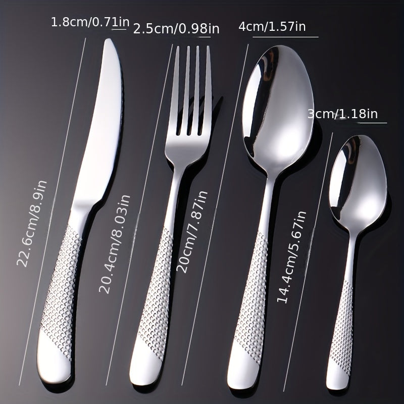 Juego de cubiertos de acero inoxidable con diseño de estrella, 24 piezas - Incluye cuchillo para carne, tenedor, cuchara y cuchara de postre - Ideal para hoteles y restaurantes