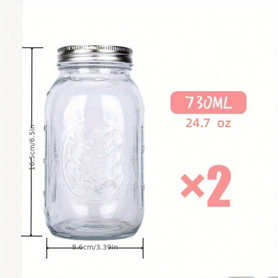 250/500/730ml/1000ml 2 Piezas Tarros de Vidrio con Tapas Redondas Reutilizables, Recipientes Portátiles Transparentes para Enlatar, Fermentar, Conservar Frutas, Avena Nocturna, Mermelada y Snacks, Accesorios y Contenedores de Cocina