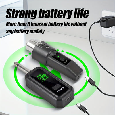 Transmisor y receptor inalámbricos XLR 2,4G: Sistema de micrófono inalámbrico UHF para una distancia de 50 metros, batería de 8 horas, adaptador de micrófono inalámbrico adecuado para micrófonos condensador/dinámicos, mezclador, sistema PA, guitarra