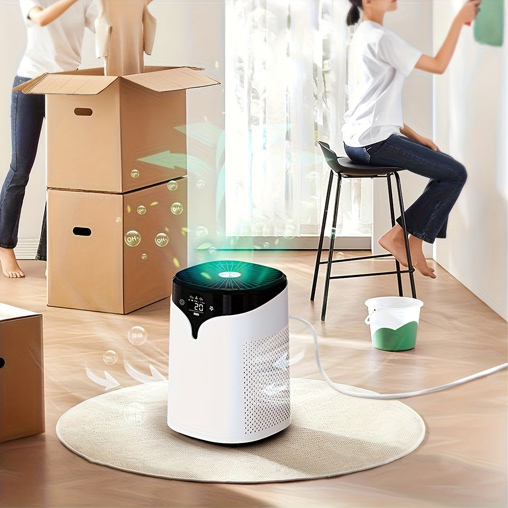 1-Pack Purificador de Aire PM2.5 con Tecnología de Ozono e Iones Negativos, Pantalla Digital y Temporizador, Limpiador de Aire Compacto Alimentado por USB-C para Hogar, Oficina o Dormitorio, Elimina Polvo, Alergenos, Olores, Esenciales para Habitacións,