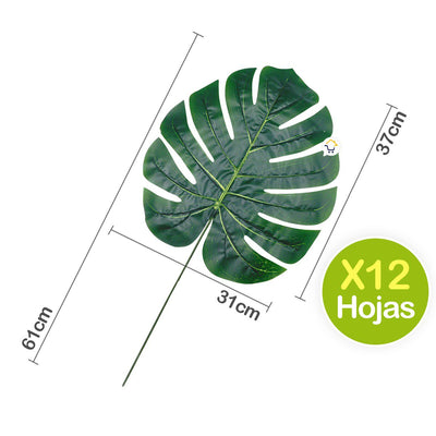Plantas Artificiales Hojas Grandes X12 Decoración Tropical Fiestas 6290