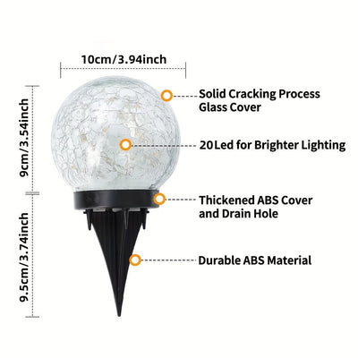 2 Piezas de Luces Solares Globos Impermeables para Exteriores - Bolas de Vidrio Agrietado, Decoraciones para Patio y Jardín Exterior