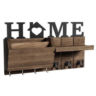 Soporte de llaves de madera contemporáneo con 7 ganchos - Organizador de entrada de pared para hogar, oficina, dormitorio, pasillo - Acabado marrón, almacenamiento de pared | Estilo contemporáneo | Construcción de madera, soporte de llaves de pared