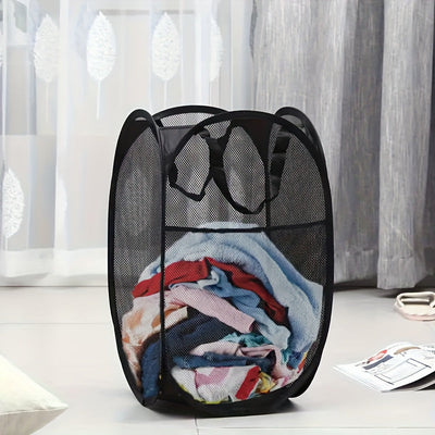 1pc Cesto de Ropa Plegable con Asas Duraderas y Bolsillos Laterales - Canasta Expandible Portátil para Dormitorio, Baño, Viajes - Organizador de Almacenamiento Transpirable de Poliéster, Cesta de Lavandería, Organizador de Habitación Universitaria